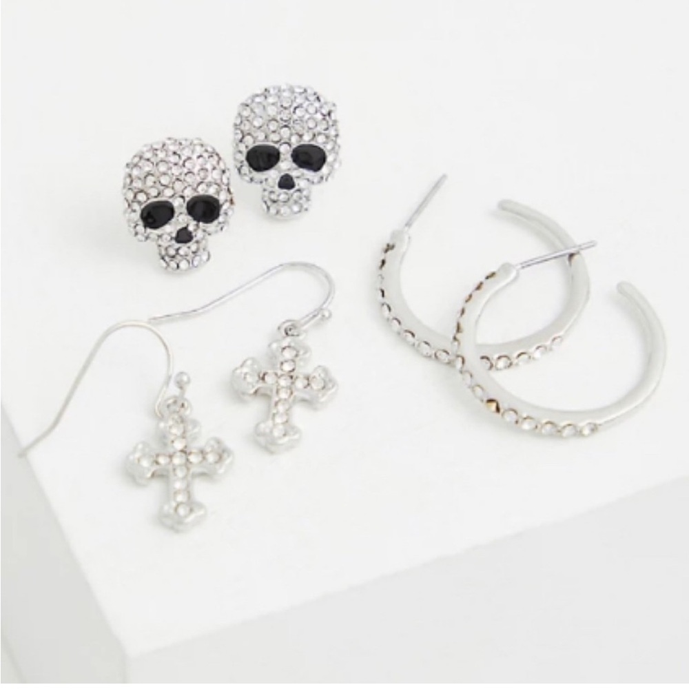 Torrid Silver-Tone Skull Hoop Earring Set - Set of 3